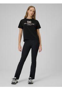 4f - 4F T-shirt boxy z nadrukiem damski - czarny L. Okazja: na co dzień. Kolor: czarny. Materiał: dzianina, bawełna, materiał. Wzór: nadruk. Styl: casual #2