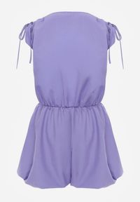 Born2be - Fioletowy Kombinezon z Gumką w Pasie i Kopertowym Dekoltem Eppenia. Okazja: na co dzień. Kolor: fioletowy. Długość: krótkie. Styl: elegancki, casual #5
