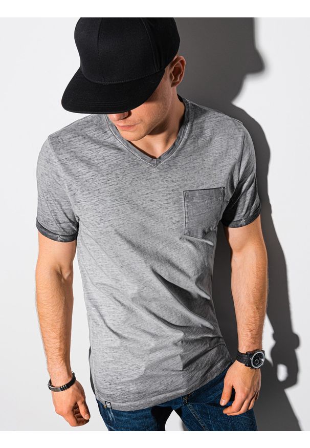 Ombre Clothing - T-shirt męski bawełniany S1388 - szary - XXL. Kolor: szary. Materiał: bawełna