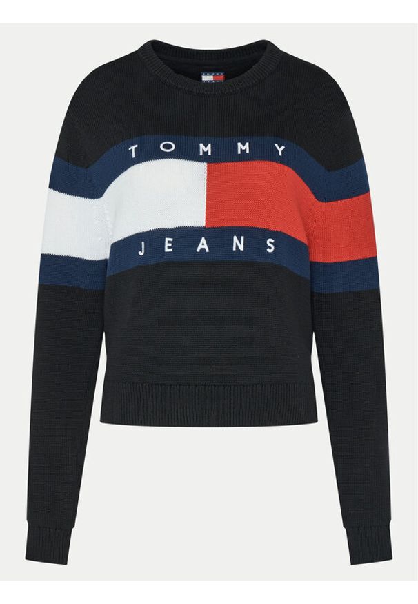 Tommy Jeans Sweter Center Flag DW0DW19335 Czarny Regular Fit. Kolor: czarny. Materiał: bawełna