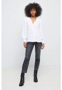 medicine - Medicine bluzka damska kolor biały z aplikacją. Kolor: biały. Materiał: koronka. Długość rękawa: długi rękaw. Długość: długie. Wzór: aplikacja #3