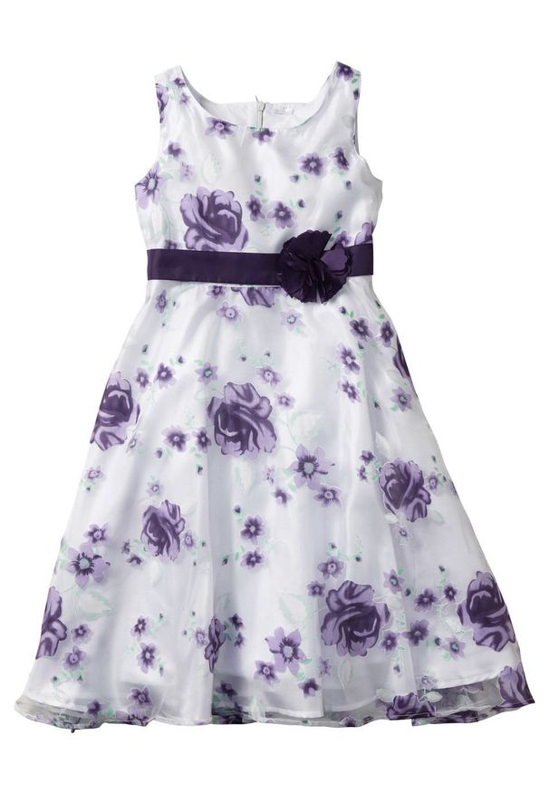 Sukienka dziewczęca na uroczyste okazje bonprix bez - ciemny lila. Kolor: fioletowy. Wzór: nadruk, aplikacja