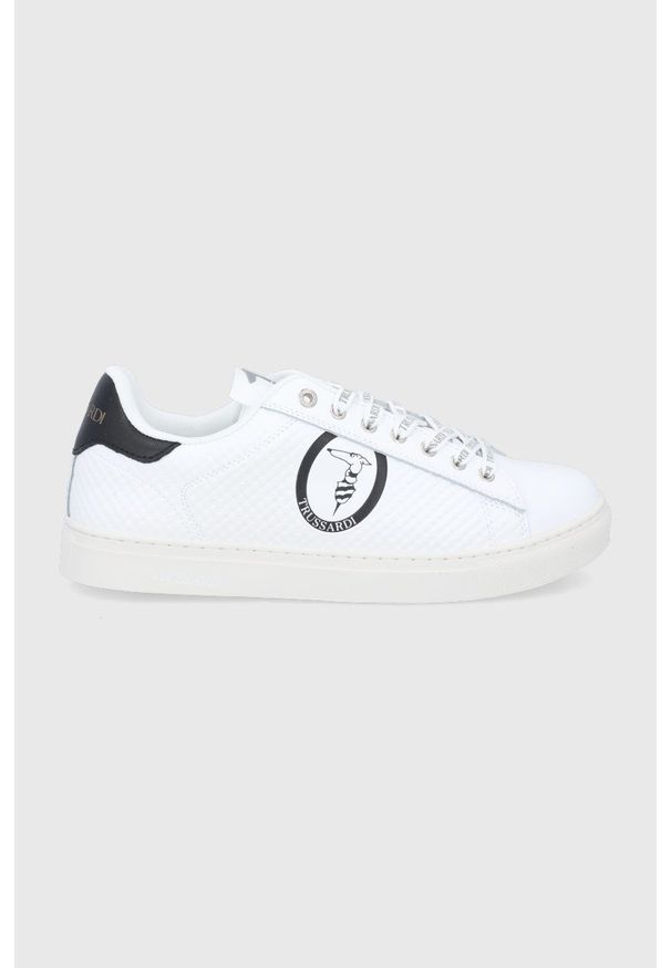Trussardi Jeans - Trussardi Buty skórzane kolor biały. Nosek buta: okrągły. Zapięcie: sznurówki. Kolor: biały. Materiał: skóra