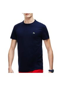 Koszulka Lacoste Crew Neck Pime Cotton Jersey TH6709-166 - granatowa. Kolor: niebieski. Materiał: jersey. Długość rękawa: krótki rękaw. Długość: krótkie. Wzór: aplikacja