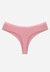 Born2be - Różowe Majtki Stringi z Bawełną Ozdobione Koronką Thelanthe. Kolor: różowy. Materiał: bawełna, koronka. Wzór: aplikacja, koronka #2