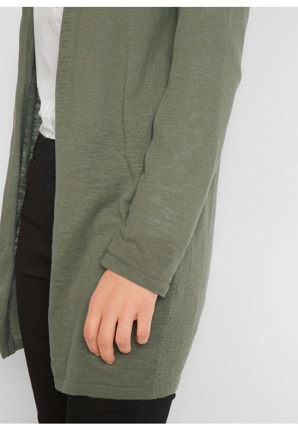 bonprix - Długi sweter bez zapięcia. Kolor: zielony. Długość: długie