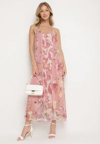 Born2be - Różowa Siateczkowa Sukienka z Wiskozą w Kwiatowy Wzór Izaleira. Okazja: na co dzień, na imprezę. Kolor: różowy. Materiał: wiskoza. Wzór: kwiaty. Sezon: lato. Styl: casual, elegancki #7