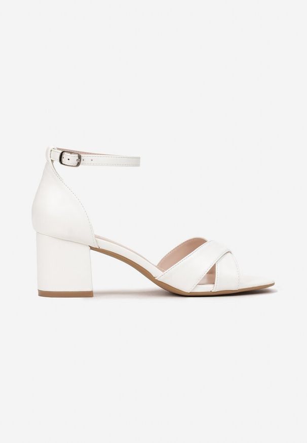 Renee - Białe Sandały na Niskim Słupku z Paskami Caylor. Zapięcie: pasek. Kolor: biały. Obcas: na słupku. Styl: elegancki