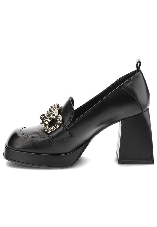 Czarne Półbuty Carinii Eleganckie Skórzane Buty Damskie. Zapięcie: bez zapięcia. Kolor: czarny. Materiał: skóra. Szerokość cholewki: normalna. Obcas: na obcasie. Styl: elegancki. Wysokość obcasa: średni