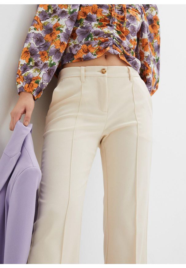 bonprix - Spodnie garniturowe. Kolor: beżowy. Styl: elegancki