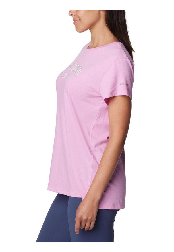 columbia - Koszulka damska Columbia Trek Graphic Tee z krótkim rękawem Koszulka damska Colu. Kolor: różowy. Materiał: jedwab, poliester, bawełna, jersey. Długość rękawa: krótki rękaw. Długość: krótkie. Wzór: nadruk
