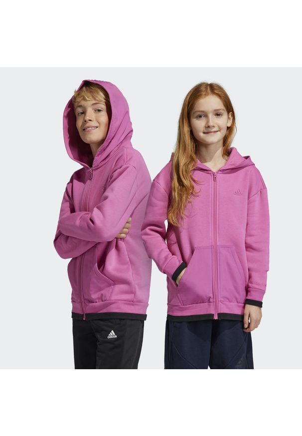 Adidas - Dziecięca kurtka dresowa z kapturem i zamkiem błyskawicznym adidas All SZN. Typ kołnierza: kaptur. Kolor: czarny, różowy, wielokolorowy. Materiał: dresówka. Sport: joga i pilates