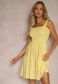 Renee - Żółta Sukienka na Ramiączkach z Falbanką i Gumką w Pasie Tiamare. Kolor: żółty. Długość rękawa: na ramiączkach #4