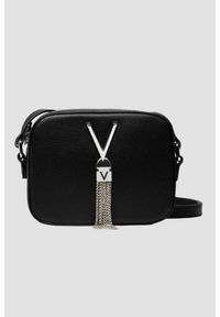 Valentino by Mario Valentino - VALENTINO Mała czarna torebka o teksturze skóry z ozdobnym V divina haversack. Kolor: czarny. Materiał: skórzane #1