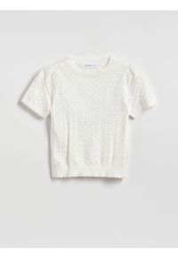 Reserved - Sweter z krótkim rękawem - złamana biel. Materiał: dzianina, wełna, bawełna. Długość rękawa: krótki rękaw. Długość: krótkie #1