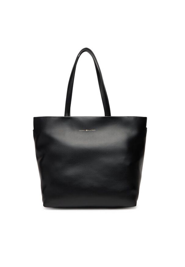 TOMMY HILFIGER - Tommy Hilfiger Torebka Th Logotape Tote AW0AW17693 Czarny. Kolor: czarny. Materiał: skórzane
