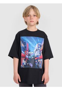4f - 4F T-shirt oversize z nadrukiem chłopięcy - czarny 152 (11-12 lat). Okazja: na co dzień. Kolor: czarny. Materiał: jersey, materiał, bawełna. Wzór: nadruk. Sezon: lato. Styl: klasyczny, sportowy, casual