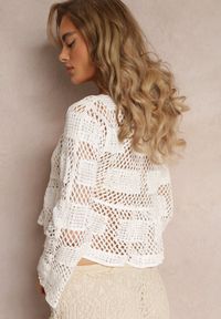 Renee - Biała Bluzka z Szydełkowej Bawełny z Ozdobną Falbaną Vemni. Okazja: na co dzień. Kolor: biały. Materiał: bawełna. Styl: casual