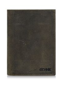Ochnik - Skórzany portfel męski khaki. Kolor: zielony. Materiał: skóra