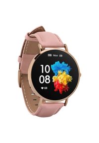 GARETT - Garett Verona złoto-różowy skórzany. Rodzaj zegarka: smartwatch. Kolor: różowy, wielokolorowy, złoty. Styl: biznesowy, elegancki, casual, sportowy