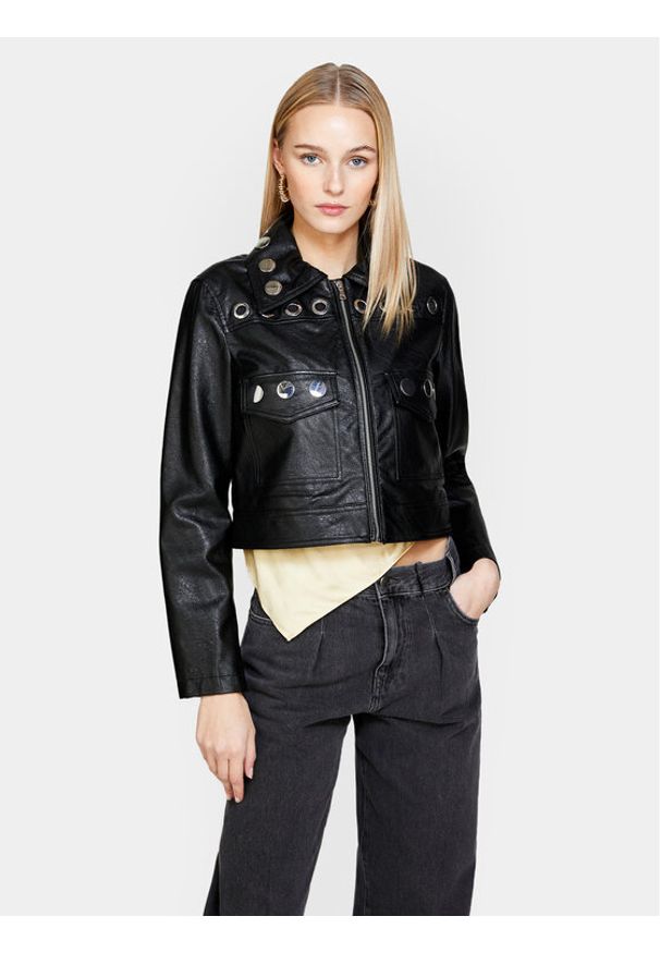 Sisley Kurtka z imitacji skóry 2X0JLN03Q Czarny Regular Fit. Kolor: czarny. Materiał: skóra