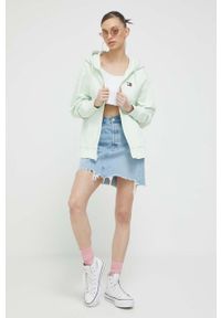 Tommy Jeans bluza bawełniana damska kolor zielony z kapturem gładka. Typ kołnierza: kaptur. Kolor: zielony. Materiał: bawełna. Wzór: gładki #4