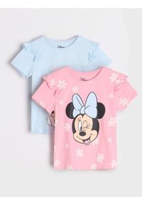 Sinsay - Bawełniana koszulka Disney 2 pack - różowy. Typ kołnierza: kołnierz z falbankami. Kolor: różowy. Materiał: bawełna. Długość rękawa: krótki rękaw. Długość: krótkie. Wzór: motyw z bajki #1