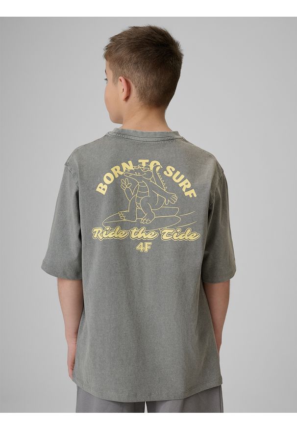 4f - 4F T-shirt loose z nadrukiem chłopięcy - szary 158/164 (12-14 lat). Okazja: na uczelnię, na co dzień, na spacer. Kolor: szary. Materiał: materiał, bawełna, skóra, dzianina. Wzór: nadruk. Sezon: lato. Styl: casual