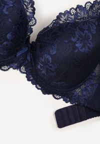 Born2be - Granatowy Klasyczny Biustonosz Zdobiony Koronką Idarodia. Kolor: niebieski. Materiał: koronka. Wzór: koronka, aplikacja #4