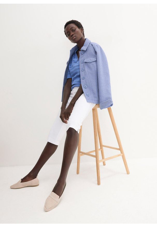 bonprix - Rybaczki ze stretchem i pasem bez zamka. Kolor: biały