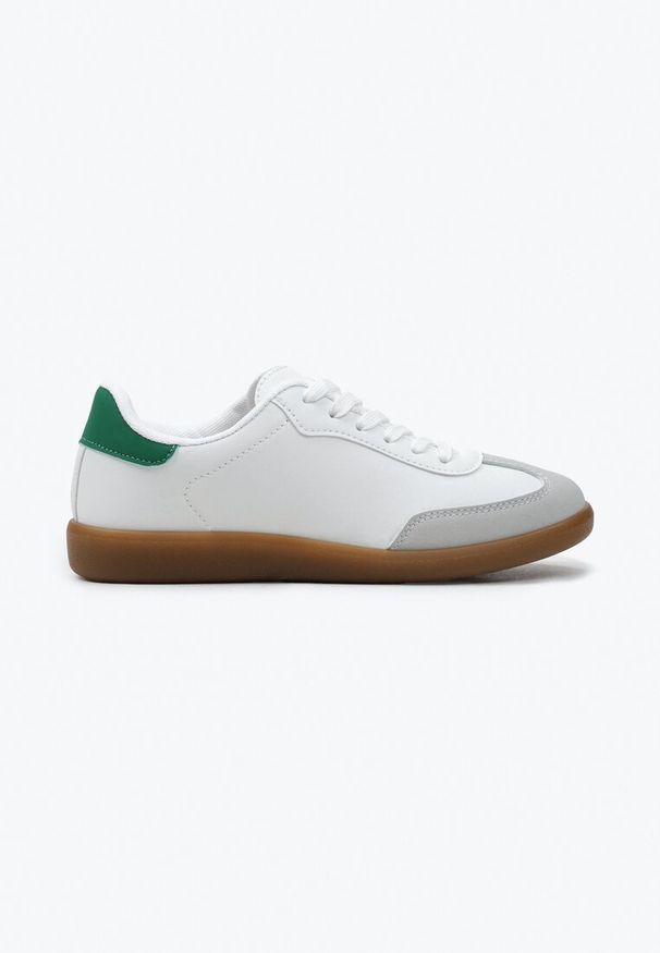 Born2be - Biało-Zielone Sneakersy przed Kostkę Sznurowane Alestren. Wysokość cholewki: przed kostkę. Kolor: biały