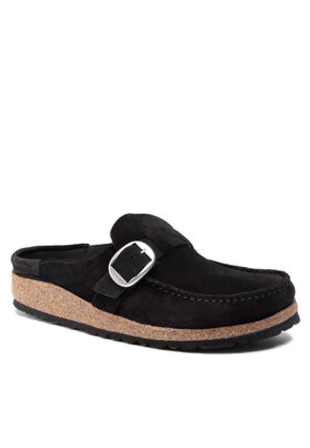 Birkenstock Klapki Buckley 1017826 Czarny. Kolor: czarny. Materiał: skóra, welur