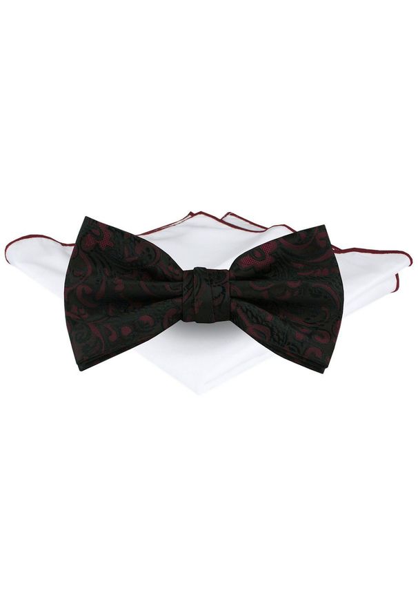 Mucha Męska z Poszetką - Chattier - Bordowa w Czarne Kwiaty. Kolor: czerwony. Wzór: kwiaty. Styl: elegancki, sportowy