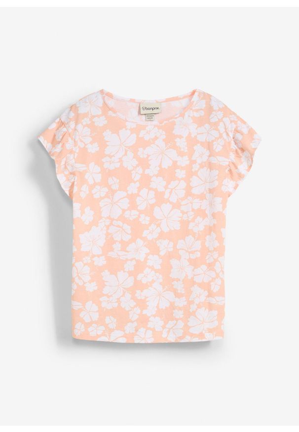 bonprix - T-shirt z czystej bawełny organicznej. Typ kołnierza: kołnierz z falbankami. Kolor: pomarańczowy. Materiał: bawełna. Długość rękawa: krótki rękaw