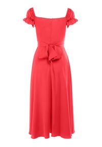 Born2be - Czerwona Sukienka Midi z Dekoltem Carmen i Bufiastymi Rękawkami Amarhis. Okazja: na co dzień, na imprezę. Typ kołnierza: typu carmen. Kolor: czerwony. Wzór: aplikacja. Typ sukienki: proste. Długość rękawa: krótki rękaw. Sezon: lato. Styl: klasyczny, casual, elegancki. Długość: midi #5