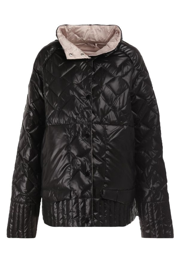 Born2be - Granatowa Kurtka Dwustronna Hypsora. Typ kołnierza: kołnierzyk stójkowy. Kolekcja: plus size. Kolor: niebieski. Materiał: tkanina. Długość rękawa: długi rękaw. Długość: długie. Wzór: aplikacja, geometria, jednolity