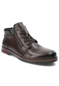 Brązowe Trzewiki Rieker Eleganckie Buty Męskie. Kolor: brązowy. Materiał: syntetyk, futro, skóra. Szerokość cholewki: normalna. Sezon: zima. Styl: elegancki
