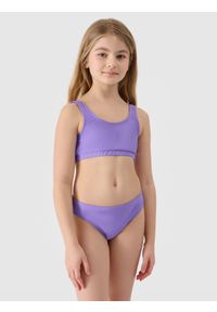 4f - 4F Kostium kąpielowy dwuczęściowy dziewczęcy - fioletowy 158/164 (12-14 lat). Kolor: fioletowy. Materiał: dzianina, materiał, syntetyk, włókno, guma, elastan. Rodzaj stanika: wyciągane miseczki. Wzór: jednolity #1