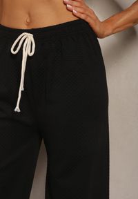 Renee - Czarne Spodnie z Szerokimi Nogawkami i Gumką w Talii Uxelia. Kolor: czarny. Styl: klasyczny, elegancki #2
