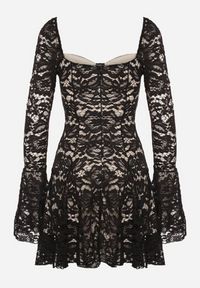 Born2be - Czarno-Różowa Koronkowa Gorsetowa Sukienka o Rozkloszowanym Kroju Learinor. Typ kołnierza: dekolt gorset. Kolor: czarny. Materiał: koronka. Typ sukienki: gorsetowe #7