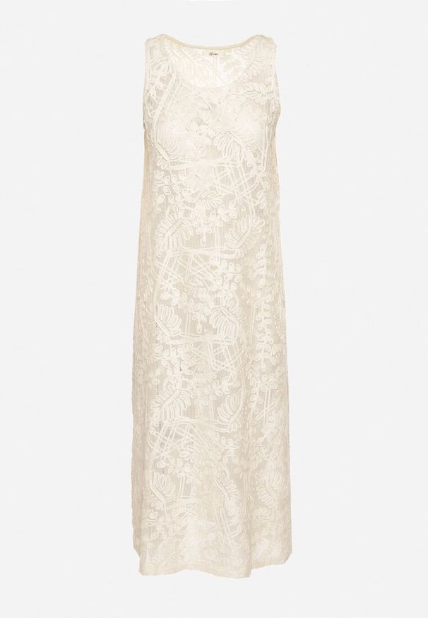 Born2be - Beżowa Szydełkowa Sukienka z Bawełny w Stylu Boho Baniretia. Okazja: na co dzień, na imprezę, na spacer. Kolor: beżowy. Materiał: bawełna. Styl: boho