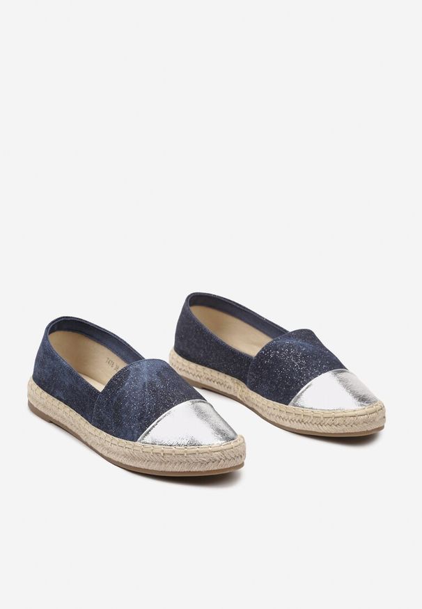 Renee - Granatowe Espadryle z Ozdobnym Noskiem na Plecionej Podeszwie Effiel. Kolor: niebieski. Materiał: jeans. Sezon: lato. Styl: wakacyjny, klasyczny, elegancki