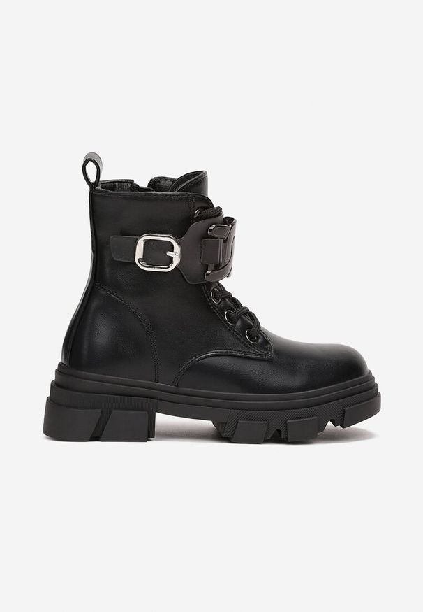 Born2be - Czarne Botki Workery na Grubej Podeszwie Chionele. Zapięcie: pasek. Kolor: czarny. Materiał: jeans, dzianina. Szerokość cholewki: normalna