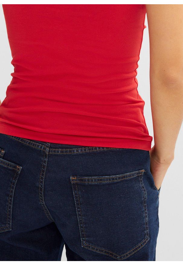 bonprix - Shirt z plisą guzikową, z bawełny organicznej. Typ kołnierza: dekolt w serek. Kolor: czerwony. Materiał: bawełna