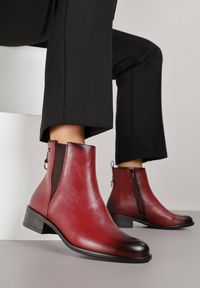Born2be - Czerwone Botki Sztyblety z Elastyczną Wstawką Verithelle. Okazja: na co dzień. Kolor: czerwony. Materiał: jeans. Obcas: na obcasie. Styl: casual, elegancki. Wysokość obcasa: średni #3