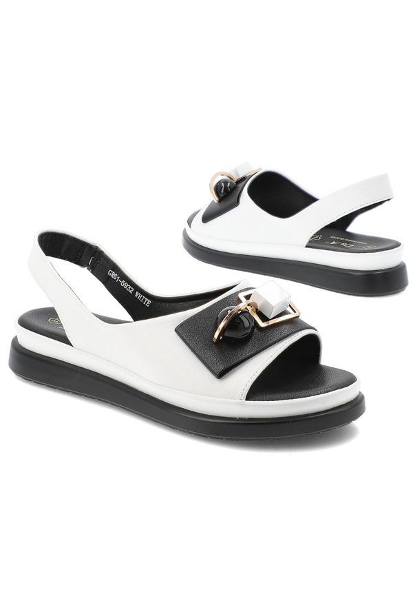 Sandały damskie S.Barski, ze skóry ekologicznej ozdobna klamra dekoracyjne kamienie lekka podeszwa casual letnie, białe, GR61-5932. Okazja: na co dzień. Zapięcie: klamry. Kolor: biały. Materiał: skóra ekologiczna. Wzór: geometria, aplikacja. Sezon: lato. Styl: casual