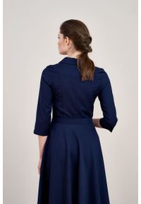 Marie Zélie - Sukienka Indis wełna granatowa. Kolor: niebieski. Materiał: wełna. Typ sukienki: trapezowe. Styl: vintage #7