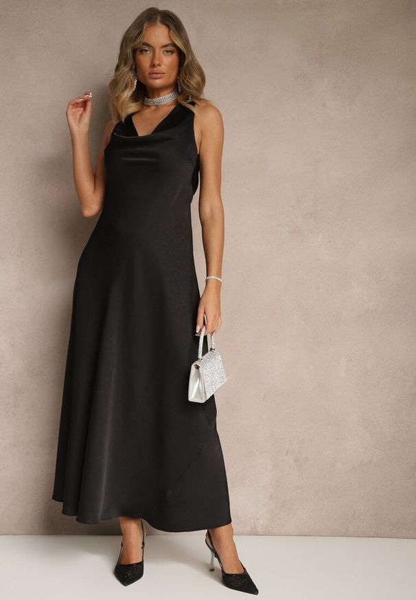 Renee - Czarna Taliowana Sukienka Vices Wiązana przy Karku Zinvea. Kolor: czarny. Typ sukienki: proste. Styl: elegancki