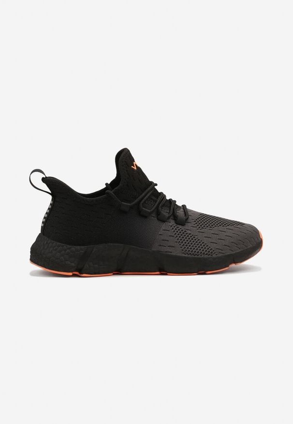 Born2be - Czarno-Pomarańczowe Wsuwane Buty Sportowe Sneakersy z Siateczki na Tłoczonej Podeszwie Salafina. Okazja: na co dzień. Zapięcie: bez zapięcia. Kolor: czarny
