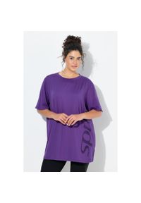 ULLA POPKEN - Damskie Bluzka funkcyjna krój trapezowy okrągły dekolt rękaw 1/2 z recyklingu. Kolekcja: plus size. Kolor: fioletowy. Materiał: poliester, materiał, elastan #1